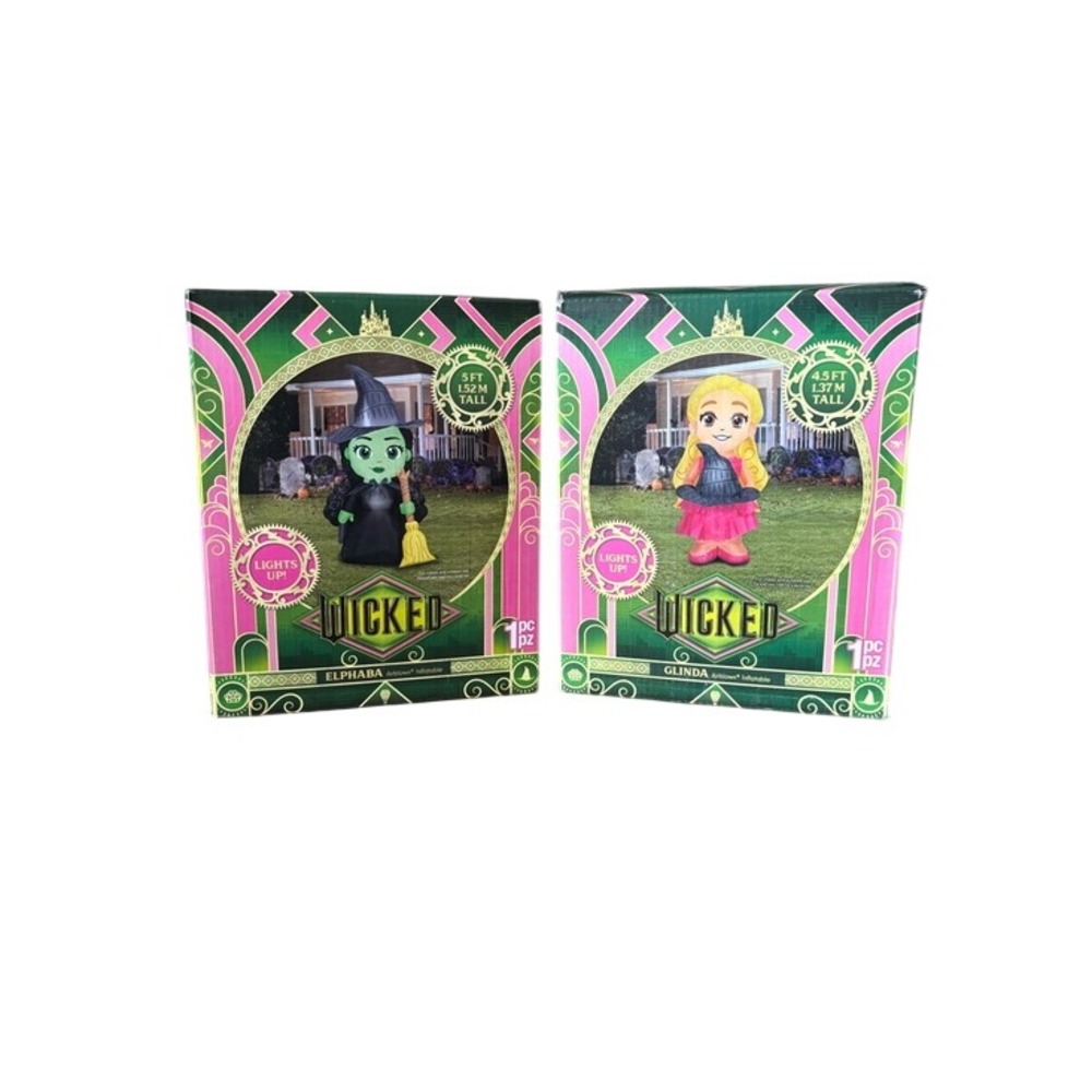 WICKED ELPHABA & GLINDA SET INFLATABLE Halloween Wizard Of Oz Lights Up Yard NEW